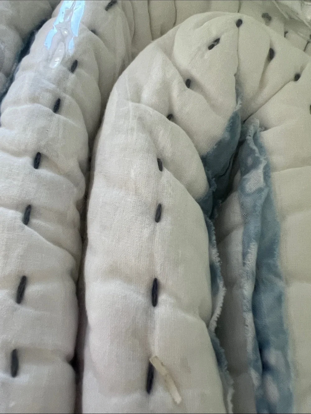 Annie Selke Draftsman Quilt in White with Blue Stripe